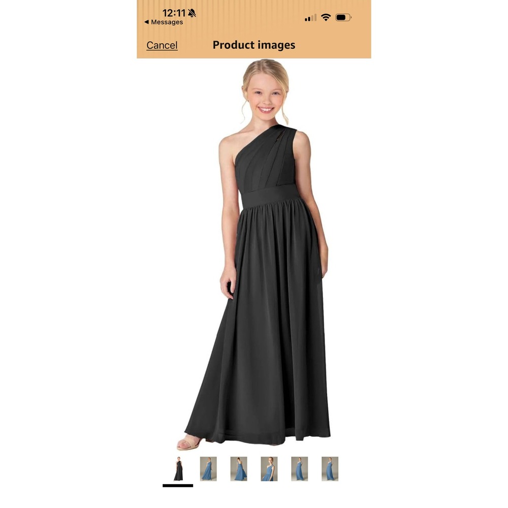 Girls Black One Shoulder Chiffon Formal Bridesmaid Pageant Gown Dress